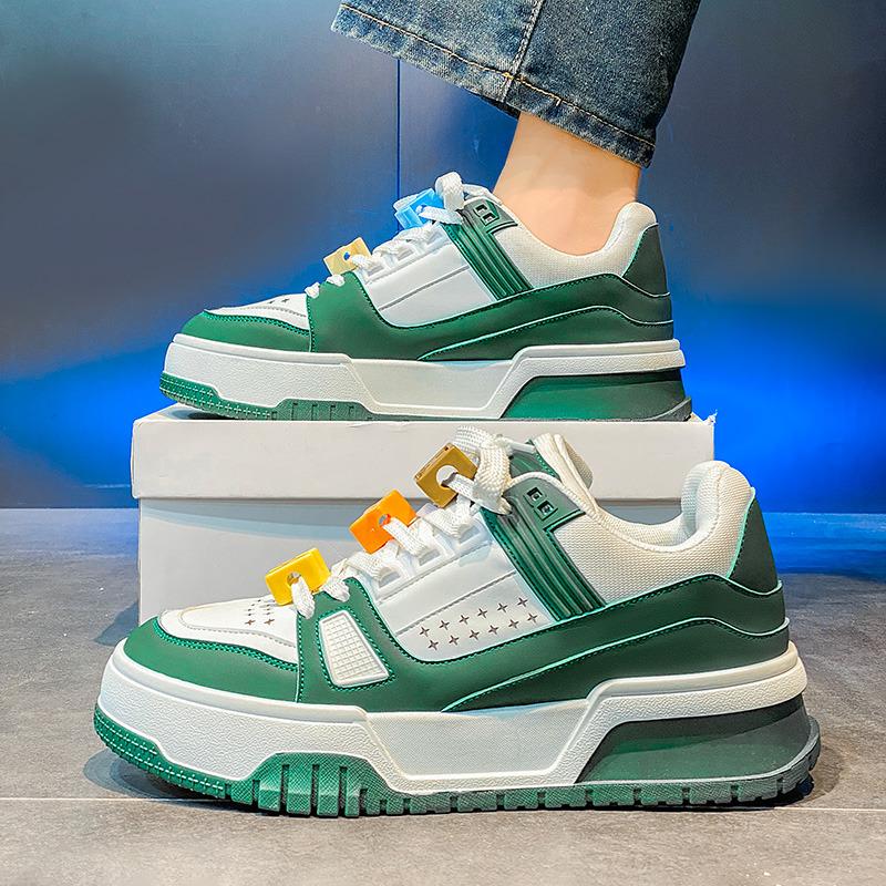 Fashion Trend Platform Sneakers Men Fashion Design Green Men's Skateboard Shoes Outdoor Leather Casual Sports Shoes Men tenis masculino