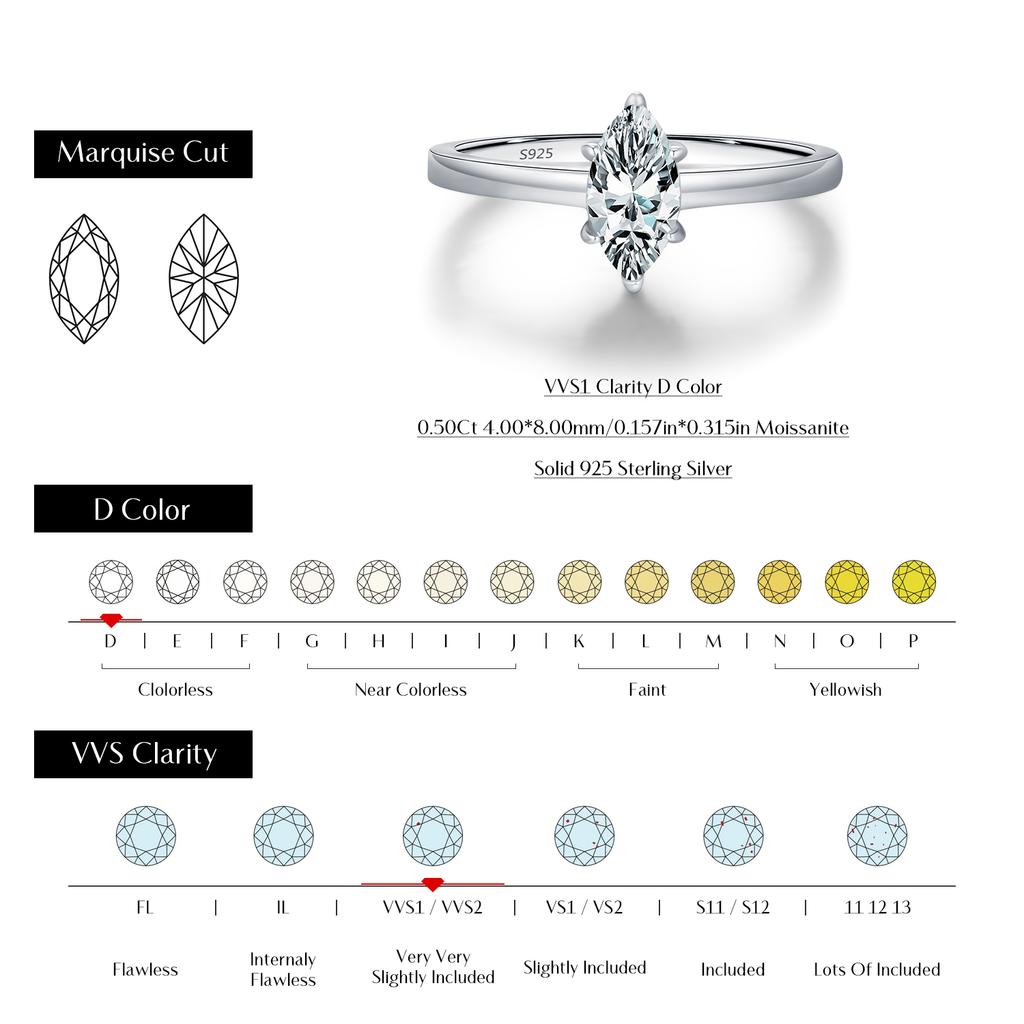 MODIAN D Marquise Cut Rhombic Moissanite 925 Silver Luxury Band Rings For Women Wedding Fine Jewelry Gifts