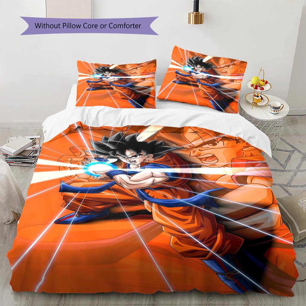 DRAGON BALL Muster Bettwäsche, Steppbett Set Bettbezug Kissenbezug Zuhause Geburtstagsgeschenk (1 Bettbezug + 2 Kissenbezüge, ohne Füllung)
