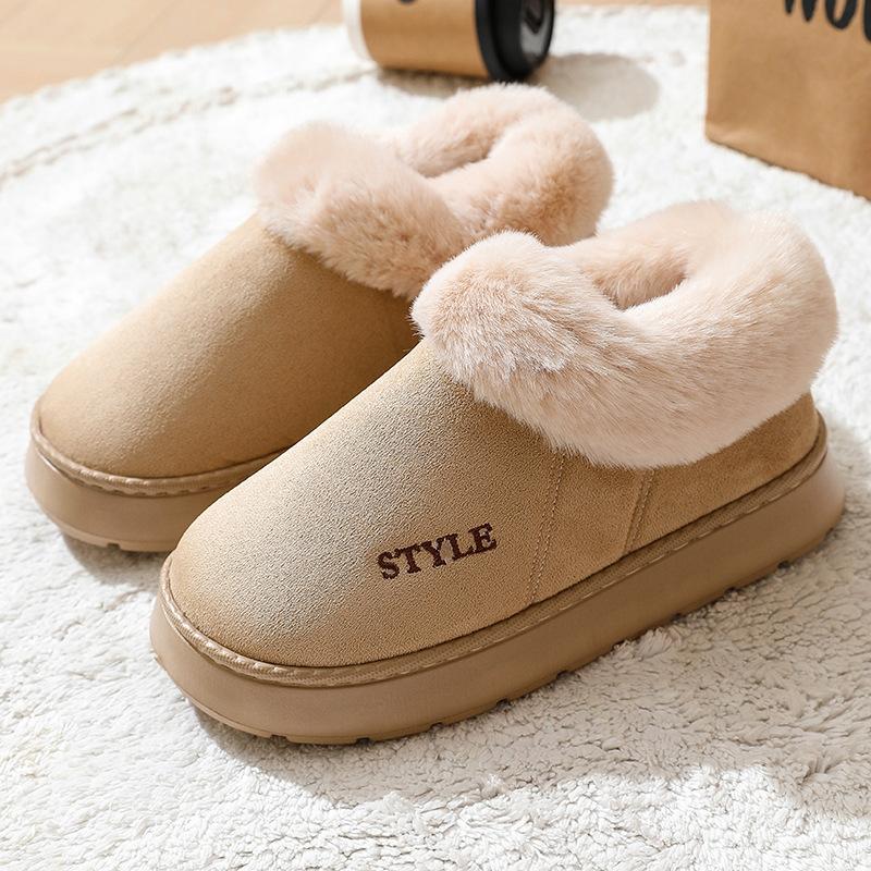Cotton slippers winter women wear thick-soled Ev piled thickened non-slip home warm bag and cotton shoes