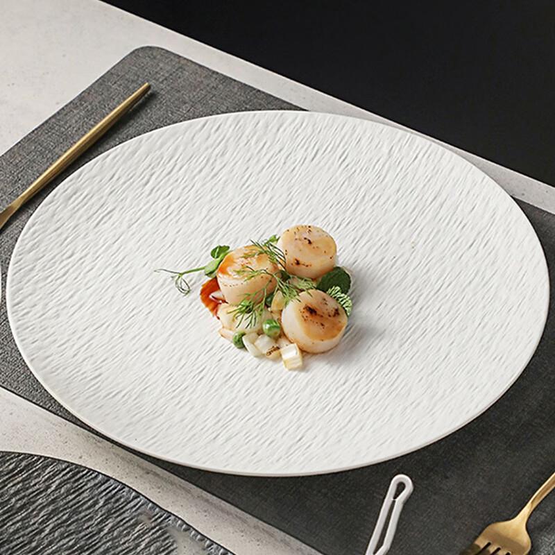Chuanqi Japanese Ceramic Plate, 10-Inch Dinner Plate, Western Plate, Steak Plate, Fruit Plate, Large Flat Plate, Serving Dish, Microwave Safe, White
