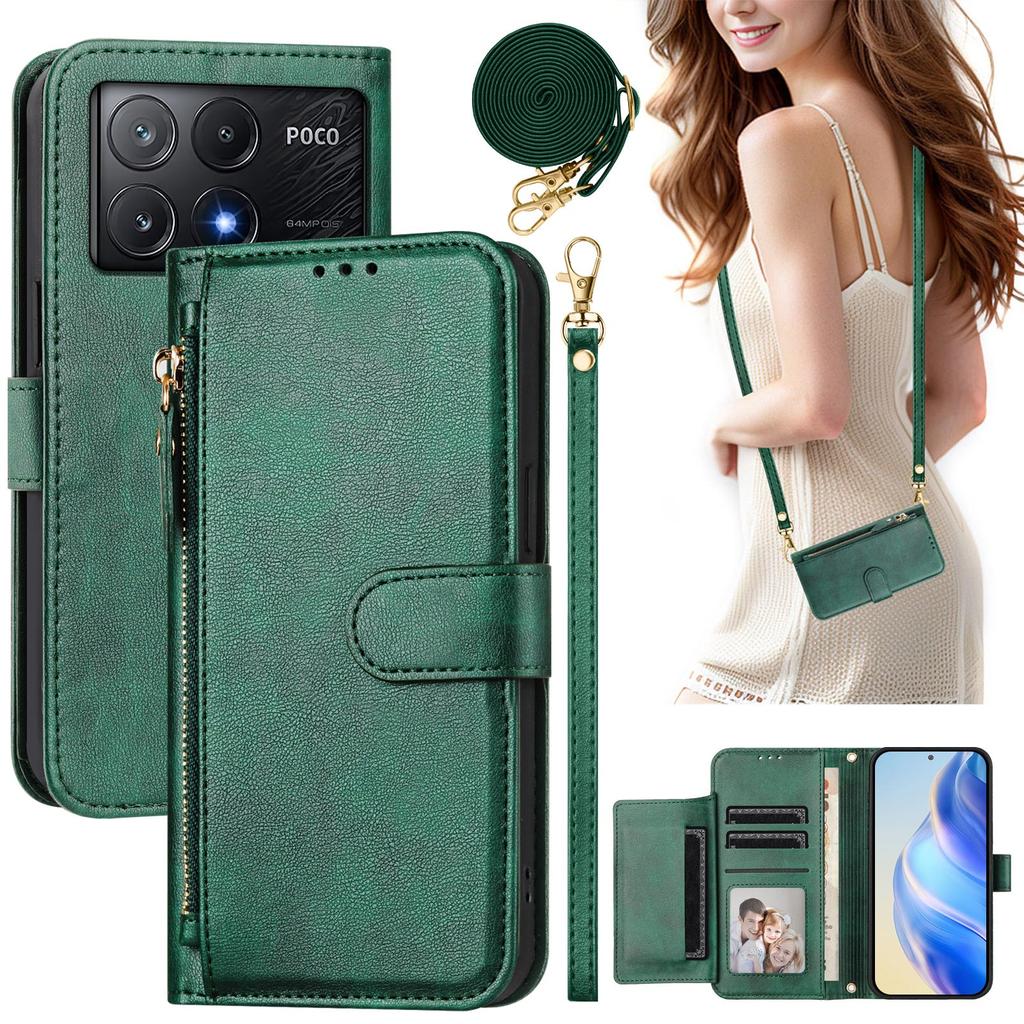 Crossbody Zipper Cards Solt Wallet Leather Case For Xiaomi POCO X7 Pro X6 F7 Ultra Multi Bag Long Lanyard Pocket Kickstand Cover