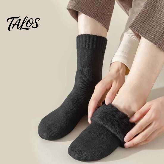 Insulated Boot Socks for Winter Thickened Plush Men, Thermal Fleece Lined Crew Socks, Soft Warm Outdoor Sports Hosiery Mid-calf Elastic Cozy