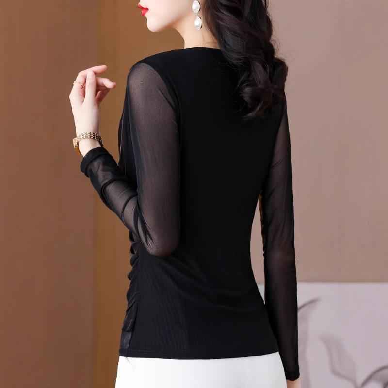 Fashionable Cross Neck Women's Autumn Winter Long Sleeved Round Neck with Velvet Solid Color Slim Fit Base Shirt T-Shirts Women’s