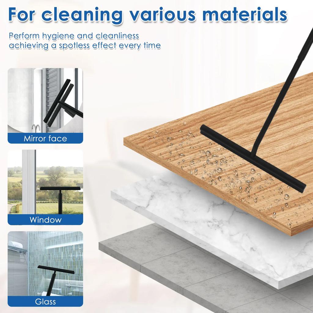 Shower Squeegee Glass Wiper Scraper Cleaner with Telescopic Handle Streak-Free Silicone Holder Wiper Scraper Glass Cleaning