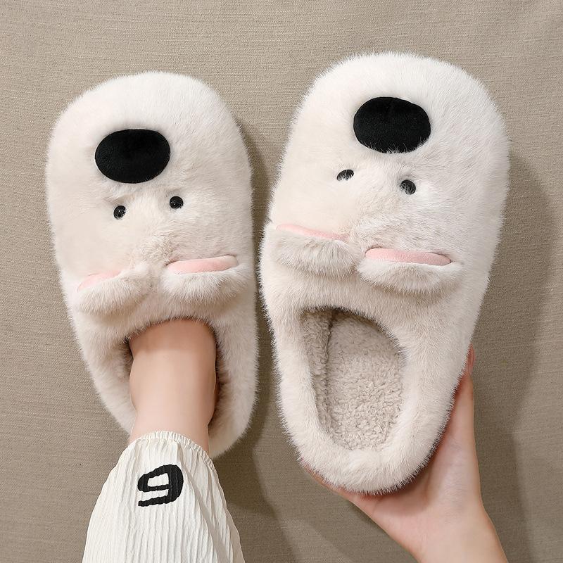 Cartoon cotton slippers winter cute puppy home indoor plush warm household non-slip fluffy slippers