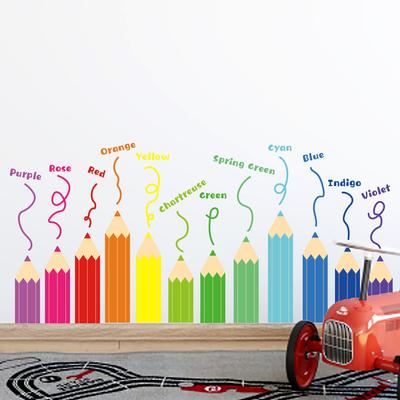 Kids Room Wall Stickers Colorful Cartoon Pencil Decals Self-Adhesive Peel Stick Wall Art for Nursery Bedroom Decor Educational