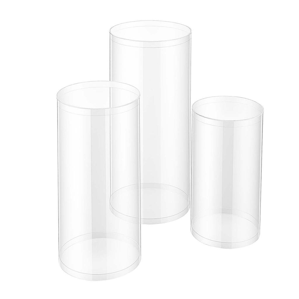 Wedding Flower Stand, 3PCS 60/75/90cm Round Cylinder Plinth, Clear Pedestal Stand with Transparent Acrylic Lid, Cylindrical Pedestal Stands for