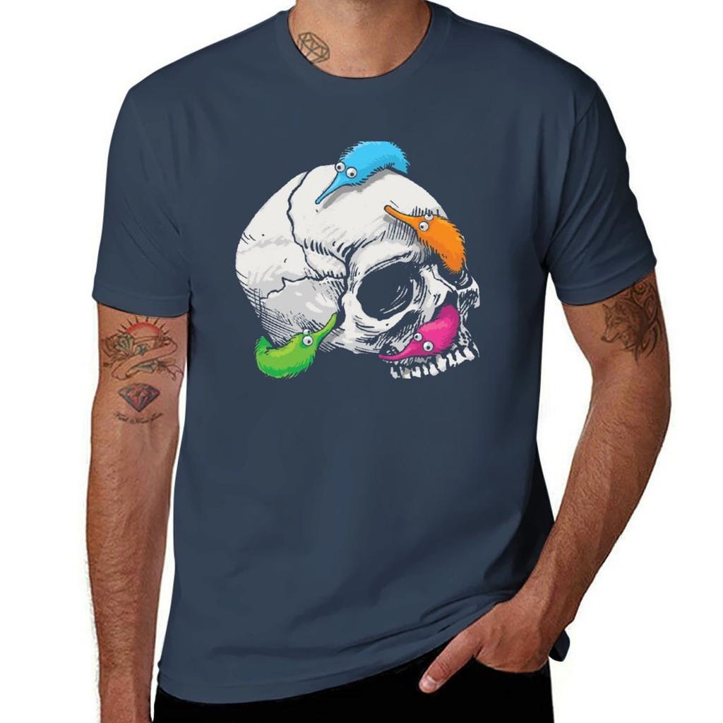 Worms on a String on a Skull TShirt Casual Loose Short Sleeve Tee for Men