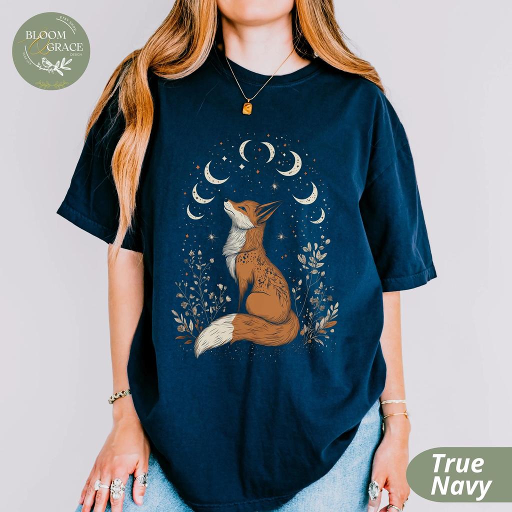 Unisexs Fox And Moon Graphic Oversized Streetwear Cotton Short Sleeve All Season Casual Tee