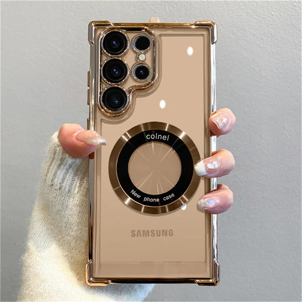 For Magsafe Plating Magnetic Phone Case For Samsung Galaxy S25 S24 S23 S22 Ultra S21 Plus S20 FE Wireless Charge Clear Cover