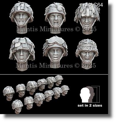 Mantis Miniature Scale Resin Kit of Modern US PASGT Helmet with Camouflage and Headsets 2 12 for MAC64 1/35 (6 Types, Sizes, Pieces) (Personnel)