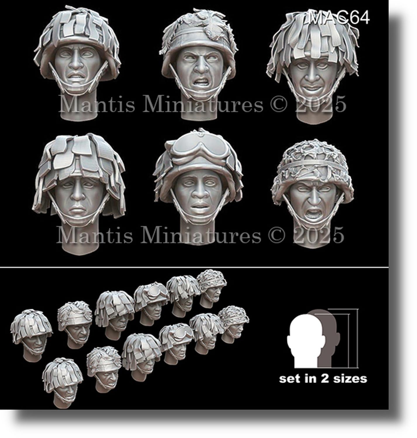 

Mantis Miniature Scale Resin Kit of Modern US PASGT Helmet with Camouflage and Headsets 2 12 for MAC64 1/35 (6 Types, Sizes, Pieces) (Personnel)