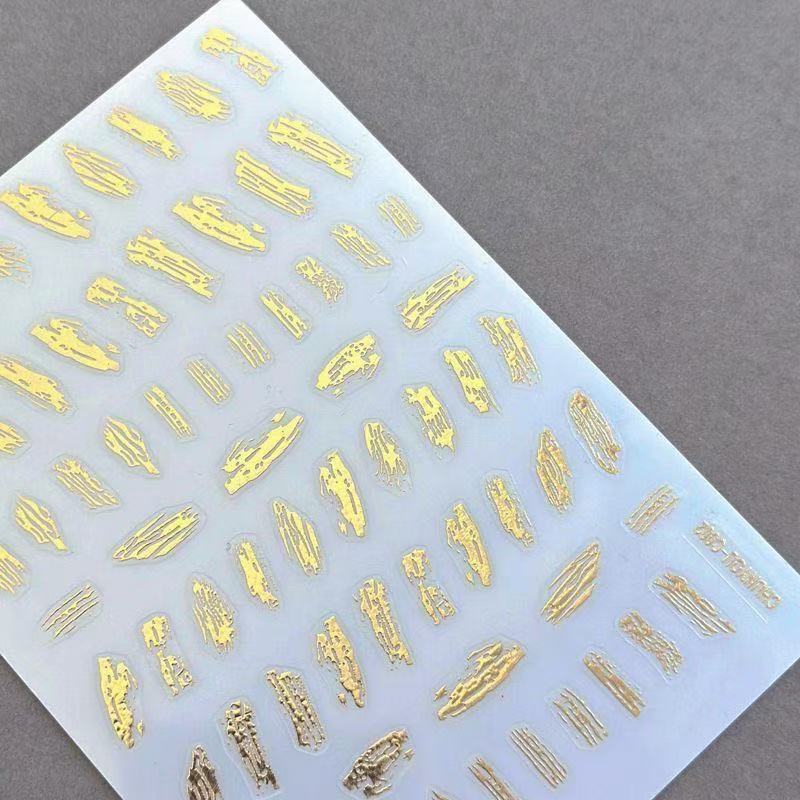 

Зеркальный глянцевый стикер для ногтей с нерегулярным узором, золотым тиснением, текстурой жидкого металла и клейкой основой T192-Bronzing Sticker, Gold