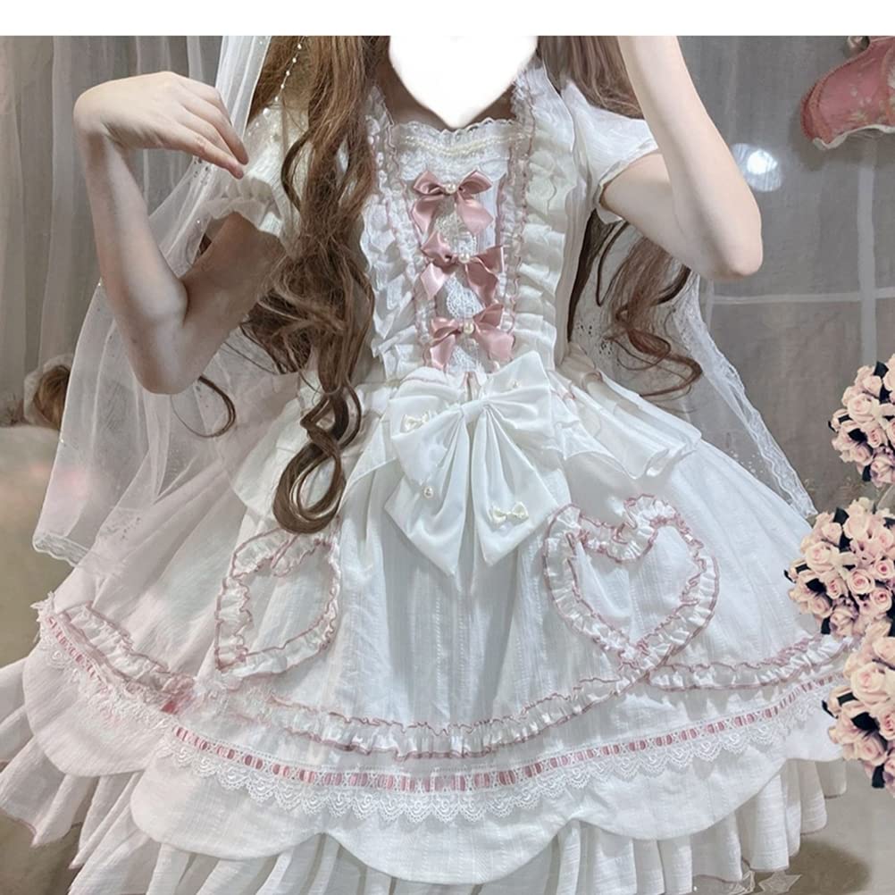 Toku and Yuu Bride Lolita Hana Lolita Princess Large Super Cute Lace Ladylike School Cultural Mori Girl Long Hair Court Super Cute Princess Dress,