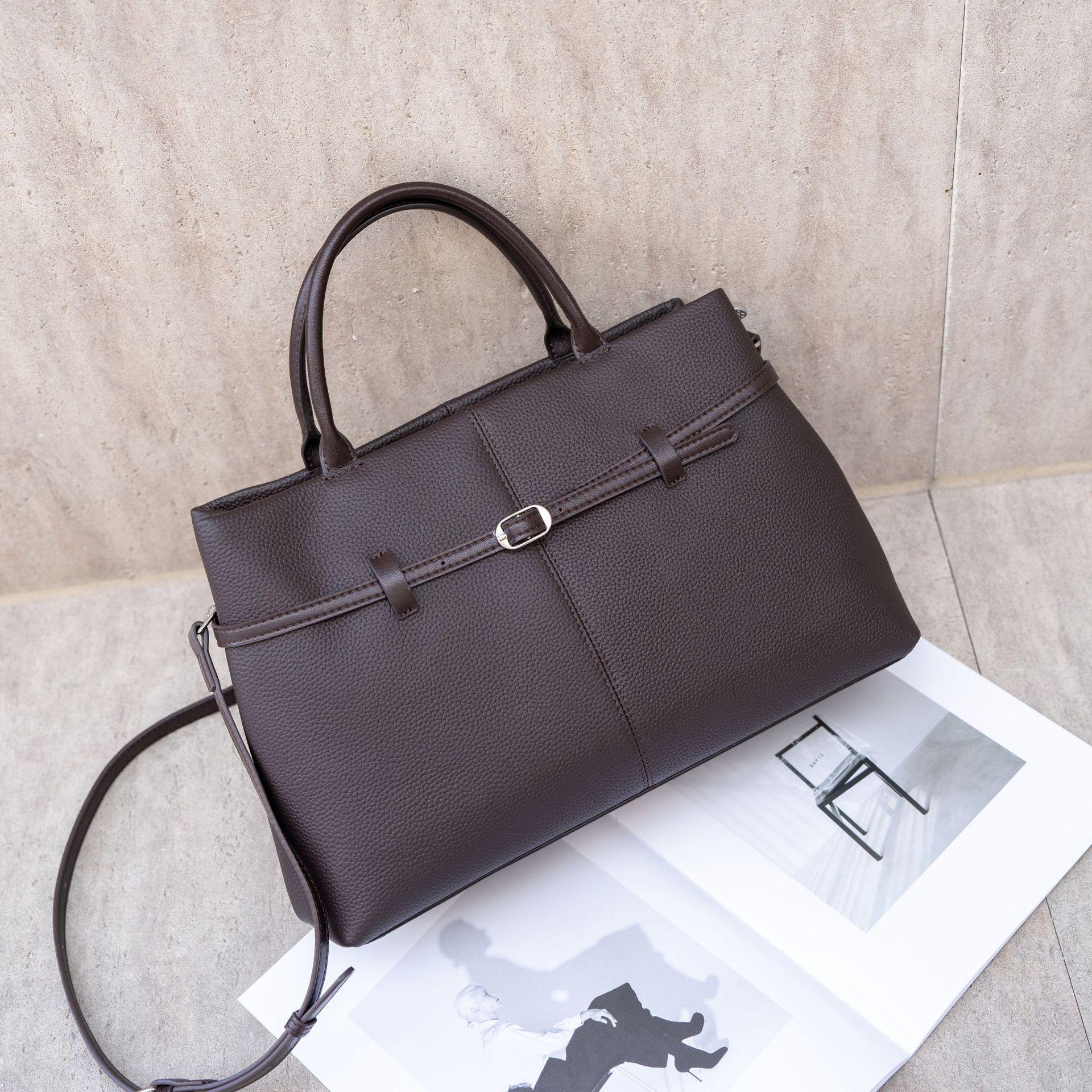 

Женская сумка через плечо из коровьей кожи, большая вместимость, модная, простая, для покупок, многосекционная, для поездок на работу, большая сумка, мягкая кожа темно-коричневого