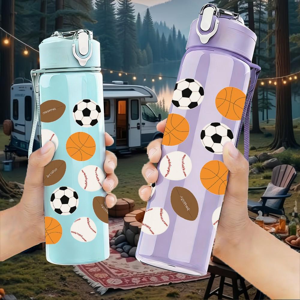 1PC Multi Sport Ball Soccer Tennis Pattern 750ml Color Plastic Sports Water Bottle Leakproof Flip Straw Lid Suitable for Sports Office Home Use