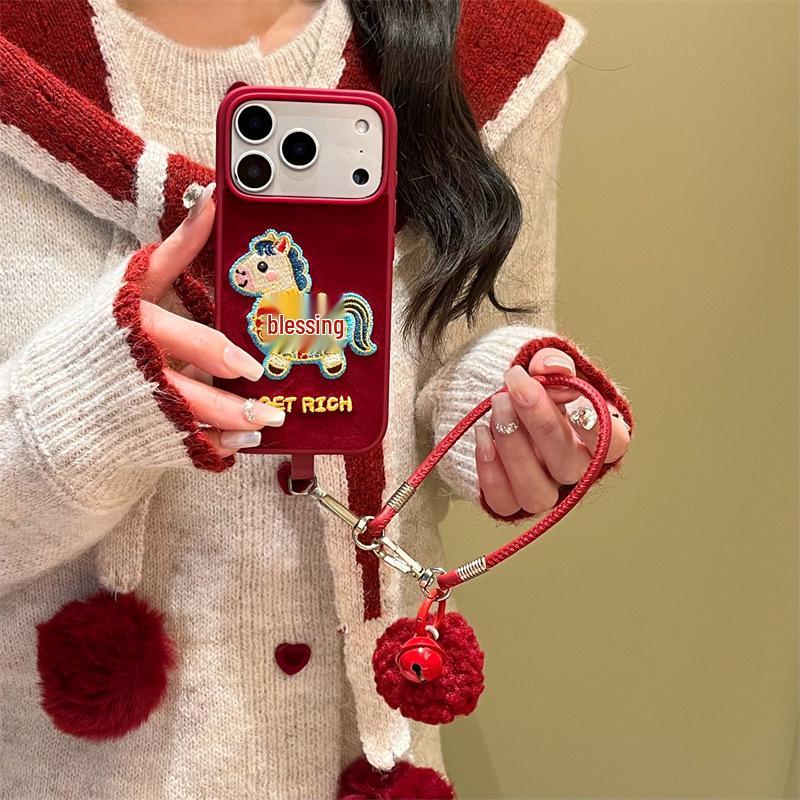 Chinese Festive Embroidery Fu Character Horse Case for iPhone 17/16 Pro Max/15/14