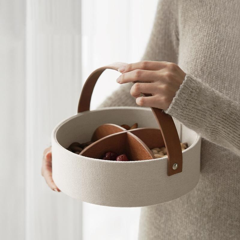 Luxurious Leather Handheld Storage Box, Vintage Mezzanine Partition Cosmetics Jewelry Storage Basket, Desktop Organizer Box