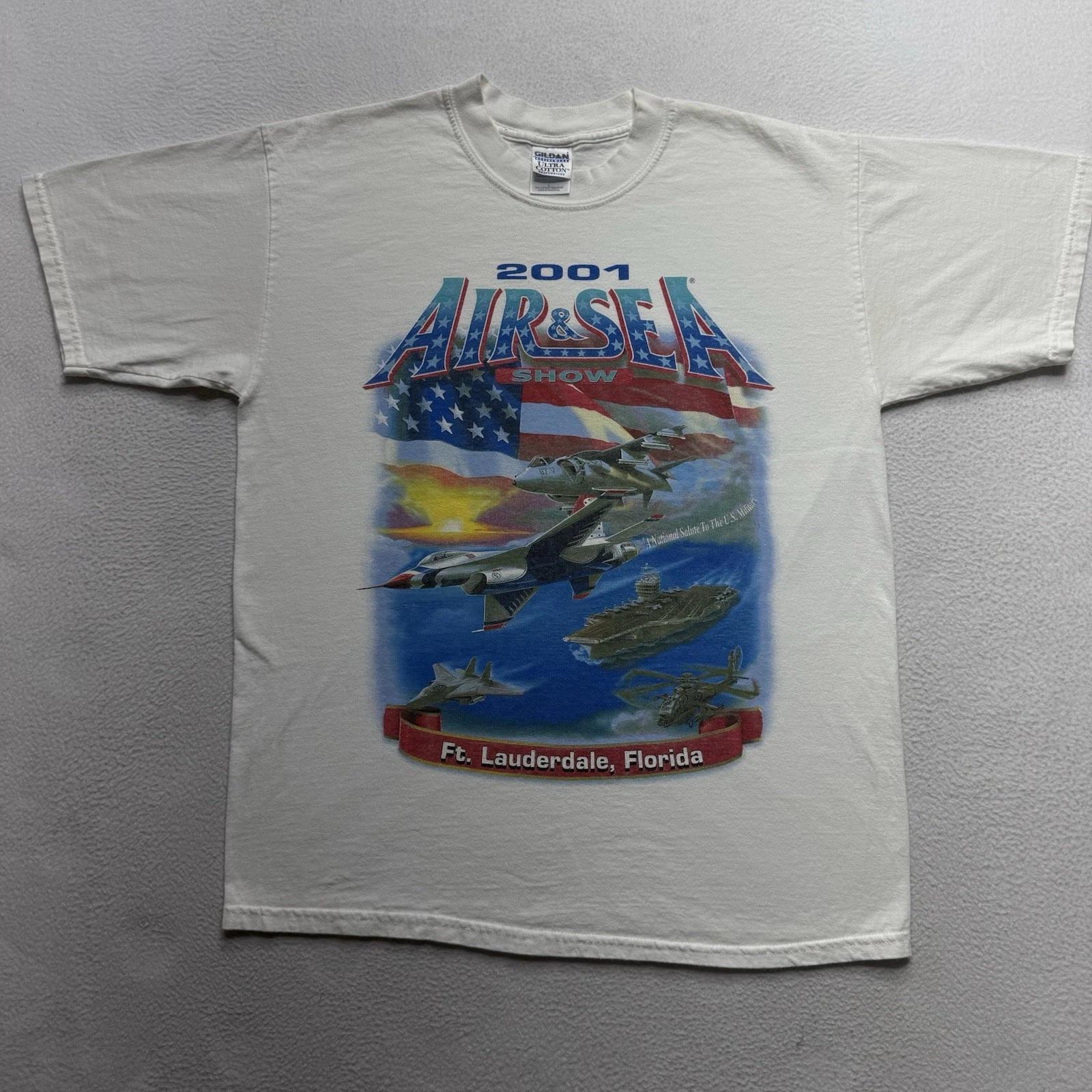 Vintage 2001 Air & Sea Show Ft. Lauderdale Florida White Graphic T-Shirt Men’s L XL