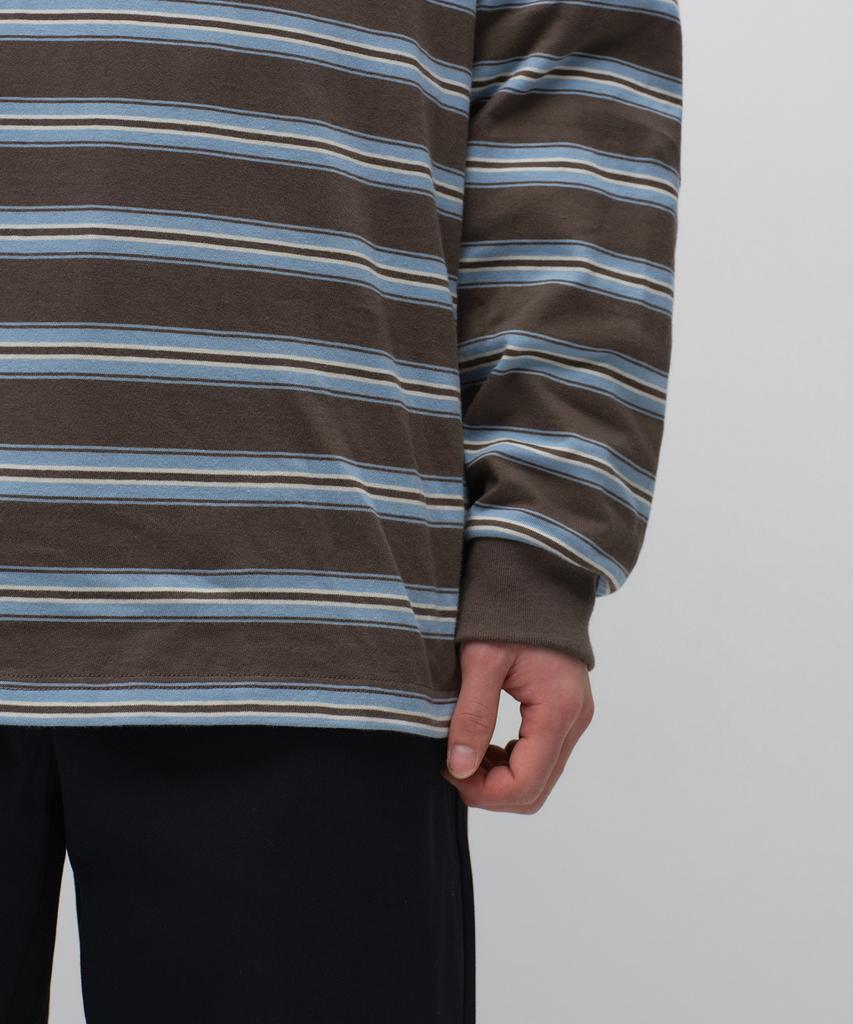 MUSINSA STANDARD Multi-Stripe Long Sleeve Polo Shirt [Brown]
