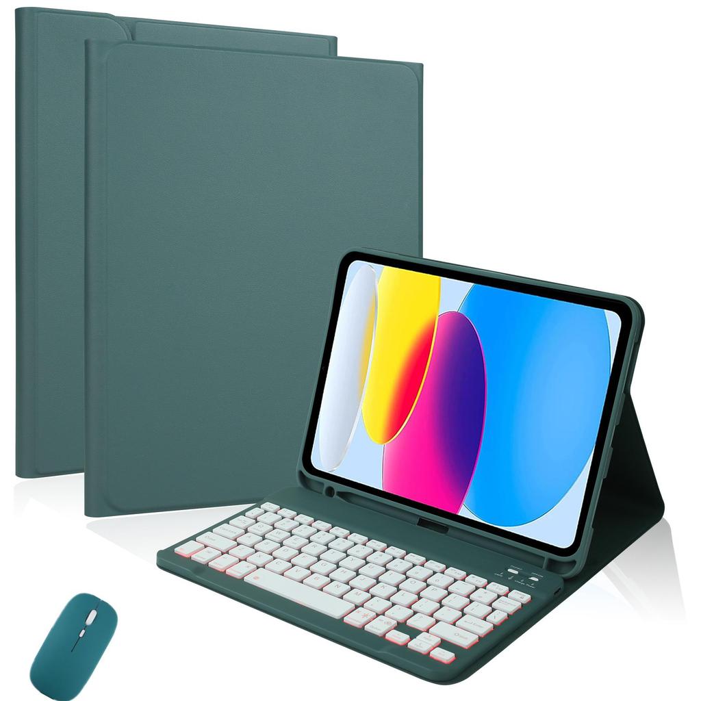 iPad 10.9" 9th Gen Magnetic Leather Case with Seven-Color Backlit Bluetooth Keyboard