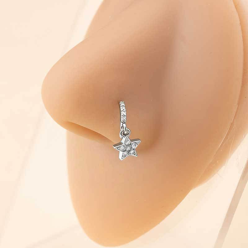 Perforated Piercing Star And Moon Pendant, Nose Ring Copper Micro-Inlaid Zircon Nose Stud, Men'S And Women'S Personality Trendy Cool Nose Jewelry