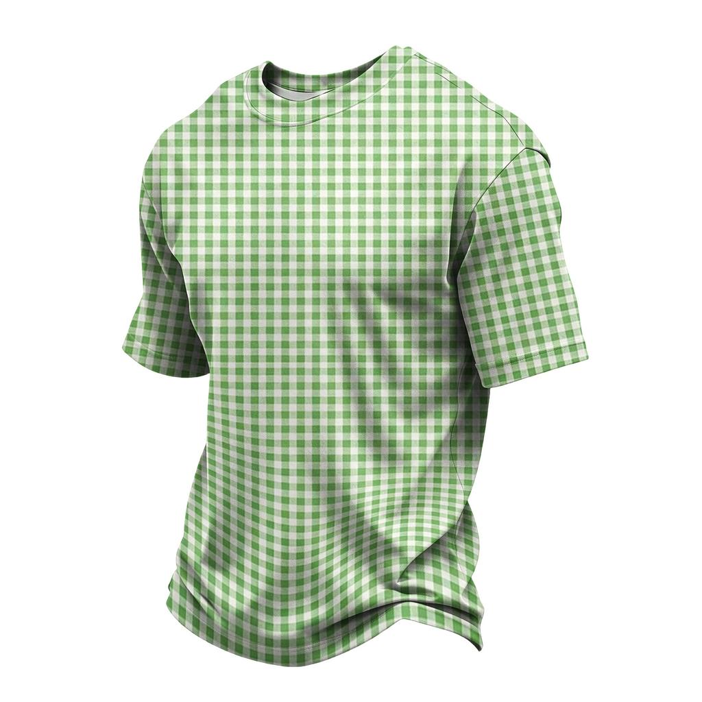 Herren Casual Schnelltrocknend Leicht Atmungsaktiv Mesh Kurzarm T-Shirt Rundhals Kariertes Muster Sommer Top für Outdoor-Aktivitäten