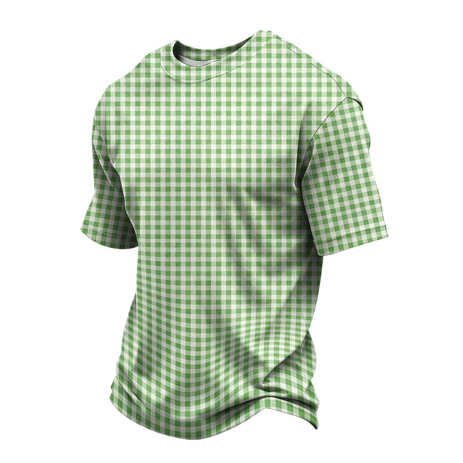 Heima E Heren Casual Sneldrogend Lichtgewicht Ademend Mesh Korte Mouw T-shirt Ronde Hals Geruit Patroon Zomer Top voor Buitenactiviteiten L groen