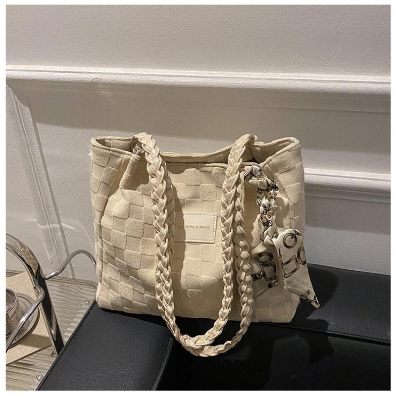 Осень и зима новая большая вместительная сумка женская повседневная холщовая сумка через плечо в иностранном стиле 2024 текстурированная классная сумка-тоут для commuters грязно-белый