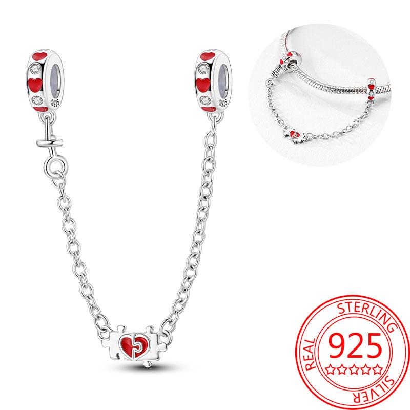 Breloque Pendentif Perles Cœur Rose Scintillant Cuivre Compatible Bracelet Original Pour Femmes Bijoux Cadeaux Saint-Valentin