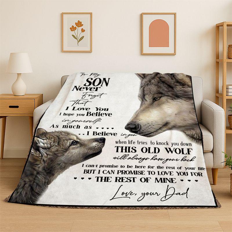 Gift Thanks To My Son Letter Present Flannel Blanket Soft Throw Blanket for Bedroom Living Room Bed Travel Camping Picnic Nap