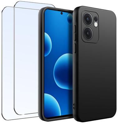 Case Set for Oppo Reno 13 FS 5G|F 5G Matte Black Silicone 2 PCS GLASS