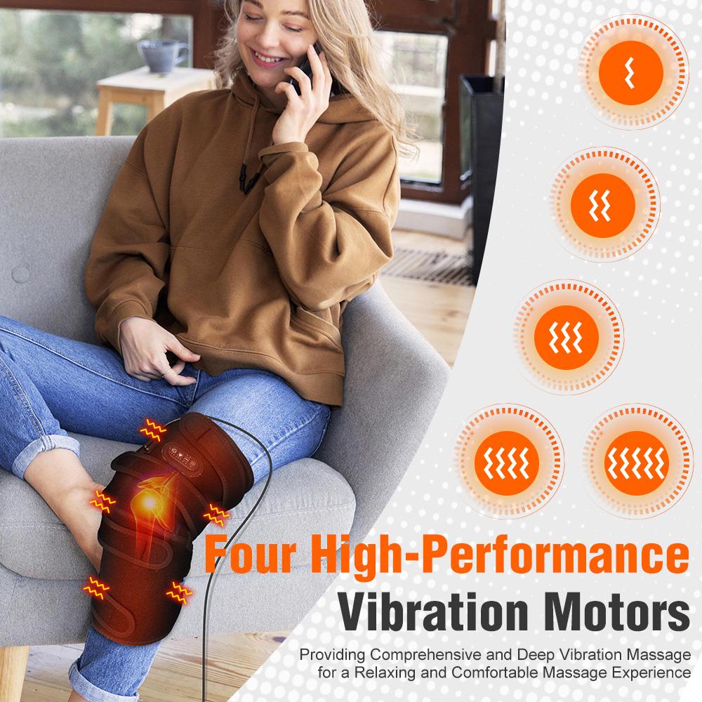 Extra-Large Heated Vibration Knee Pad Knee Massager 4 Motor Vibration Massage 3 Speed Heating 12V Direct Plug Power Supply