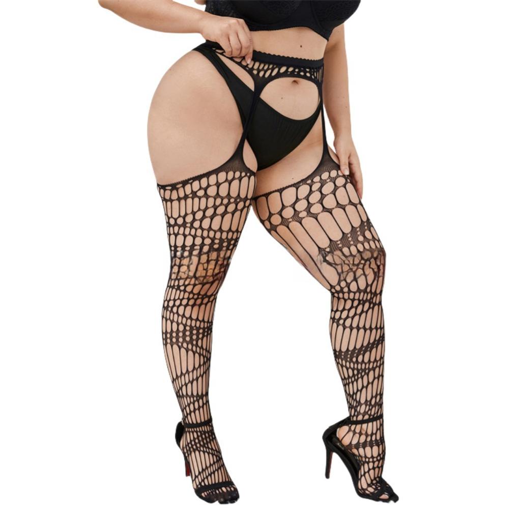 Plus Large Size Women Lace Fishnet Stockings Female Lingerie Tights Leggings Female High Waist Mesh Pantyhose for Women XXXL