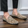 Plus Size Leopard Print Slip-On Loafers - European, American & Korean Style Men's Leather Shoes