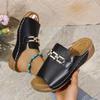 2025 Summer New Foreign Trade Large Size Women's Platform Sandals Top Metal Buckle Decorative Sole Polyurethane Sole