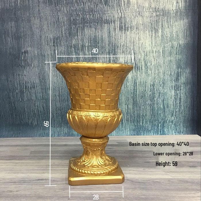Wedding Gold Roman Column Flower Stand – European Stripe Trophy Fiberglass Décor