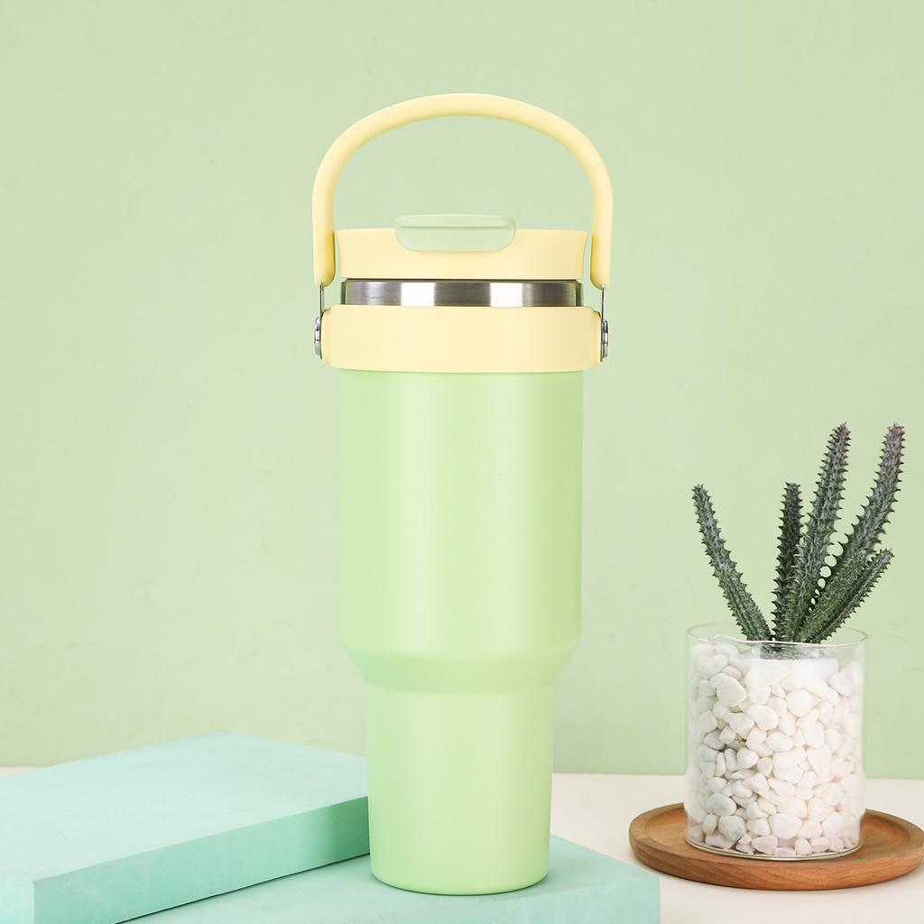 Simple Portable Stainless Steel Thermos Cup Large Capacity Double Vacuum Ice Bullock Cup with Straw Double Drinking Cup