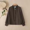 ZANZEA Women Grid Print Casual V-neck Loose Long Sleeve Blouse