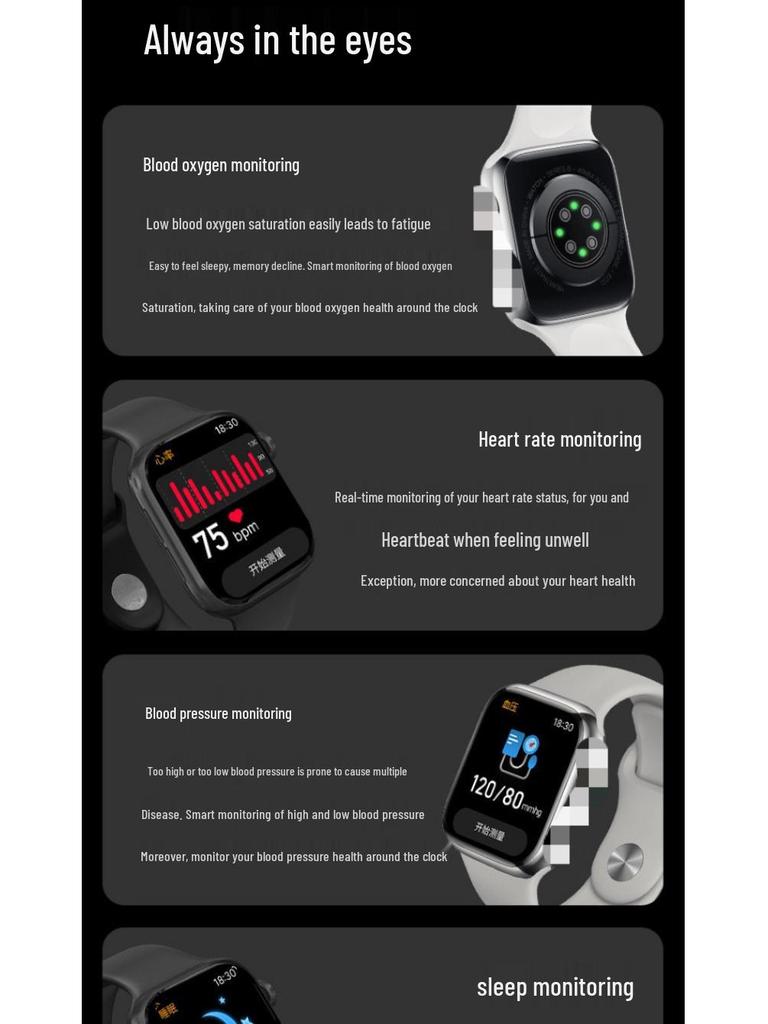 Smartwatch S10: NFC-Zahlung, Sport, Schrittzähler, Herzfrequenz, Schlaf- & Blutsauerstoffmonitor.