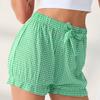 Pantalones Cortos Casuales Holgados para Mujer de Cintura Alta con Lazo y Cintura Elástica a Cuadros