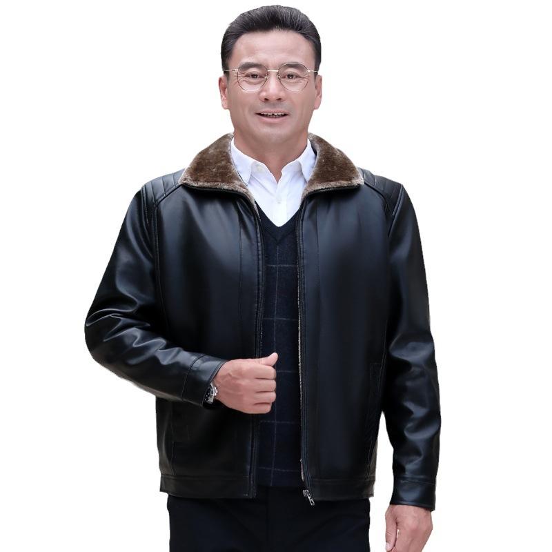 Lederjacke Herren Winter Fleece Warm Motorradmäntel Herrenmode Bikerjacken Slim Übermantel Dicke Pelzjacken