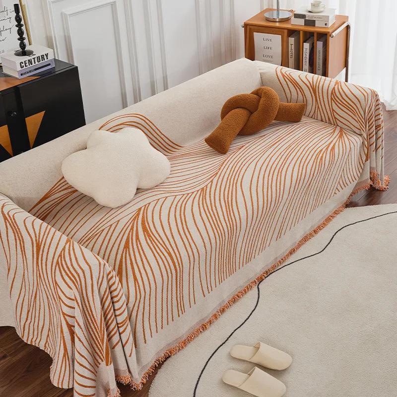 EIFLOY Stripe Chenille Sofa Towel with Chaise 1 2 3 Seater Couch Cover Universal Furniture Armchair Slipcovers One Piece Soft