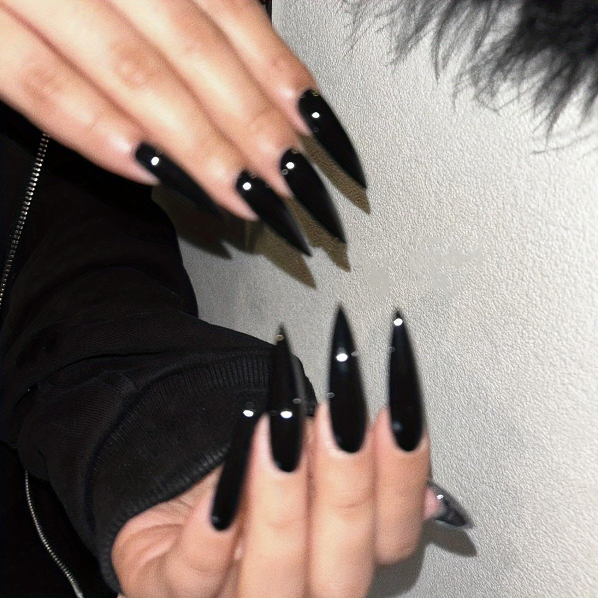 

Накладные ногти сплошного цвета, накладные ногти для женщин и девочек (Длинная форма стилета) чёрный