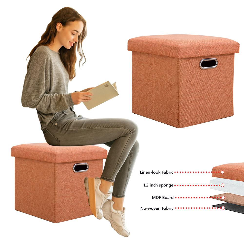 Folding Storage Ottoman Foldable Small Ottoman Foot Rest Seat with Sponge Lid 11.81x11.81x11.81inch for Living Room Bedroom Dorm