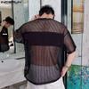 INCERUN Men O Neck Short Sleeve Letter Print Fishnet Mesh Sheer T-Shirts Tops