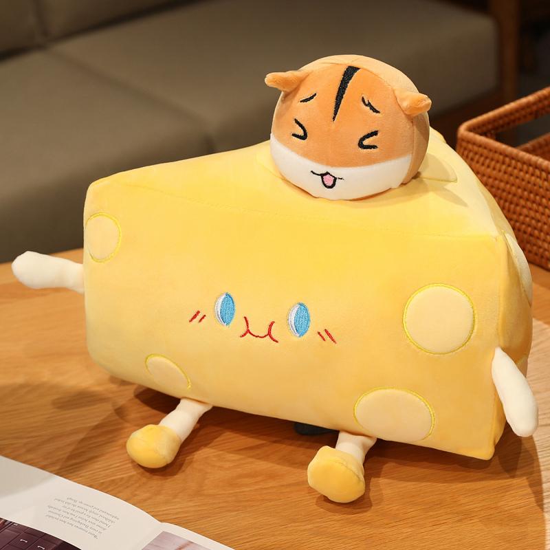 Funny Cheese Plushie Toy Soft Stuffed Animal Pillow Creative Cute Birthday Gift for Kids and Adults