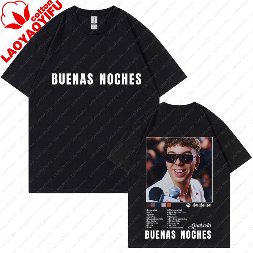 Singer Quevedo Buenas Noches Album Print Tshirt Unisexs Unisex Harajuku Casual Oversized Tee Gothic Short Sleeve Tops