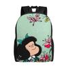 Mafaldas Cartoon Flowers Backpack for Men Women Casual Student Work Daypack Laptop Canvas Bags Sports